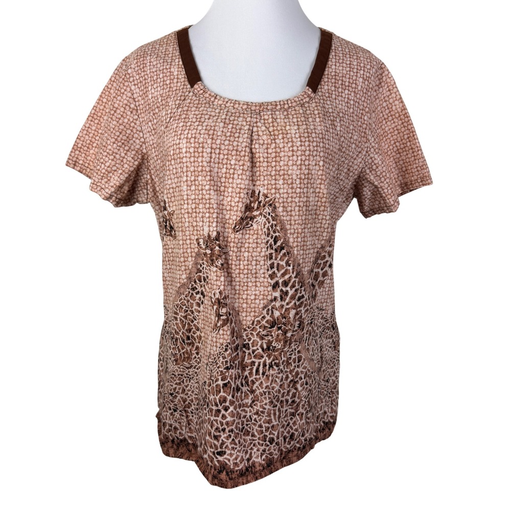 Baby Phat Giraffe Animal Print Scoop Neck Cotton Top Brown Y2K Blouse Women's XL